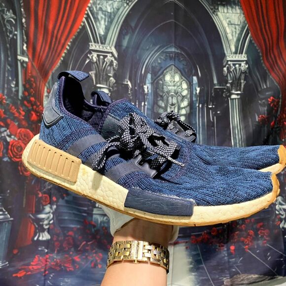 Adidas NMD R1 CQ0859 Men's 10 Blue Mesh Comfort Athletic Lace Up Sneaker Shoes - Picture 1 of 6